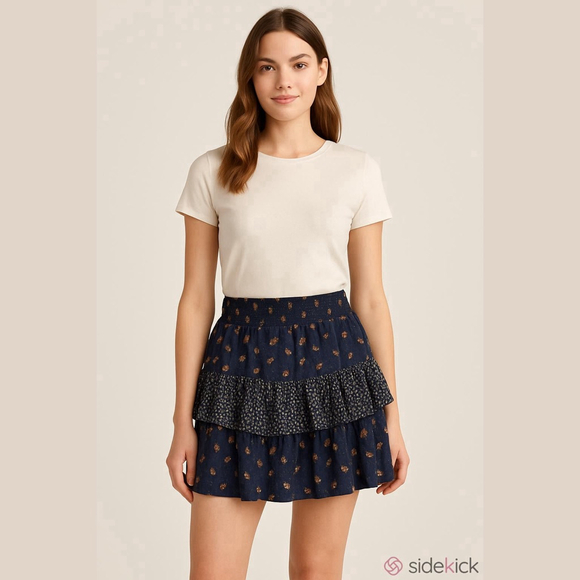 NWT Women's American Eagle Size Medium Blue Floral Tiered Mini Skirt - Picture 9 of 9